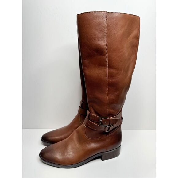 Naturalizer Reid Tall Boots Size 7 Brown Leather Block Heel Cinnamon NEW - Picture 2 of 10